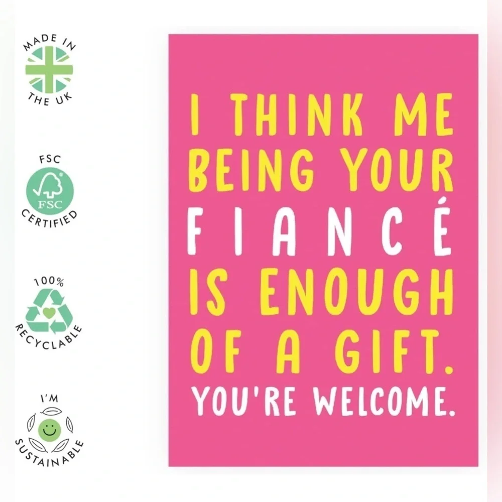Fiance Funny Card with Stickers – Pink & Yellow